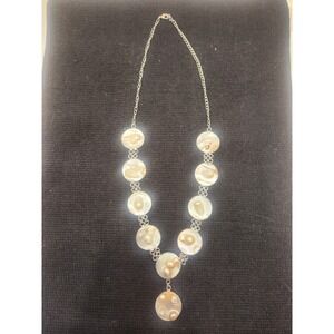 14 " Silver Tone Chain Y Statement Necklace with White Coin Freshwater Pearls